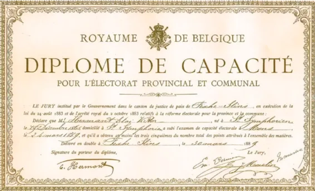 Diplôme de capacité électorale - 1889